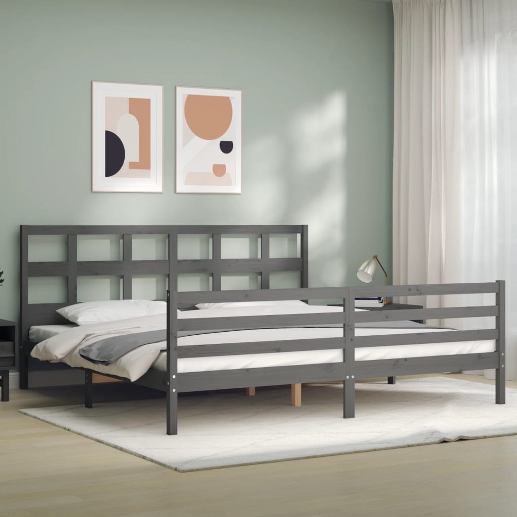 vidaXL Estructura de cama con cabecero madera maciza gris 200x200 cm