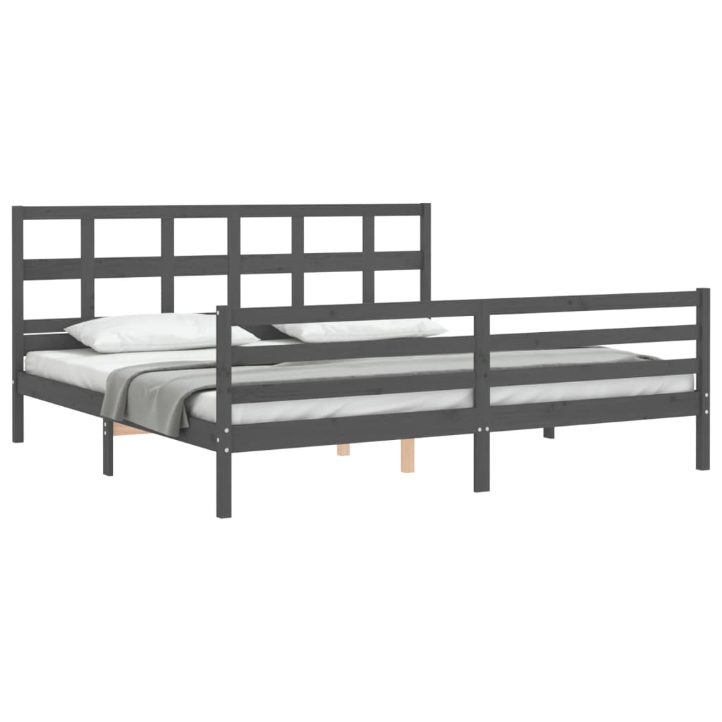 vidaXL Estructura de cama con cabecero madera maciza gris 200x200 cm