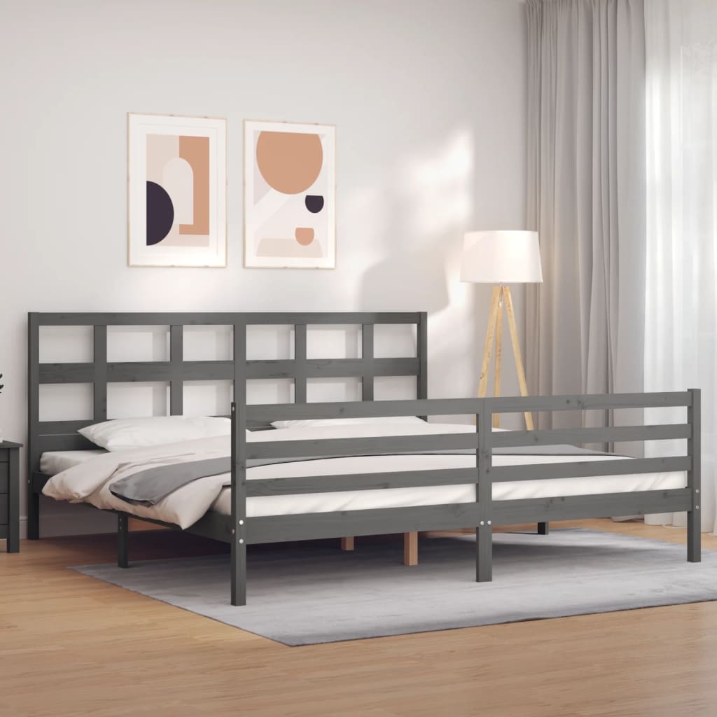 vidaXL Estructura de cama con cabecero madera maciza gris 200x200 cm