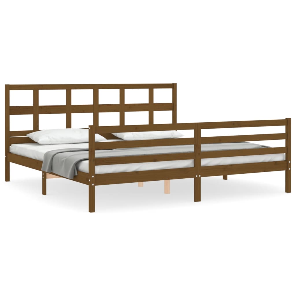 vidaXL Estructura cama y cabecero madera maciza marrón miel 200x200 cm