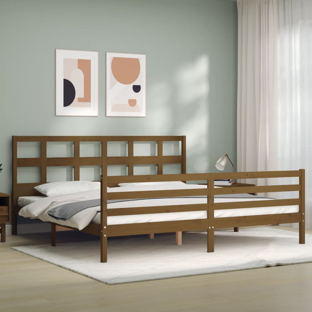 vidaXL Estructura cama y cabecero madera maciza marrón miel 200x200 cm