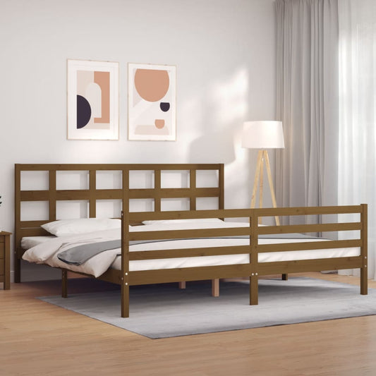 vidaXL Estructura cama y cabecero madera maciza marrón miel 200x200 cm