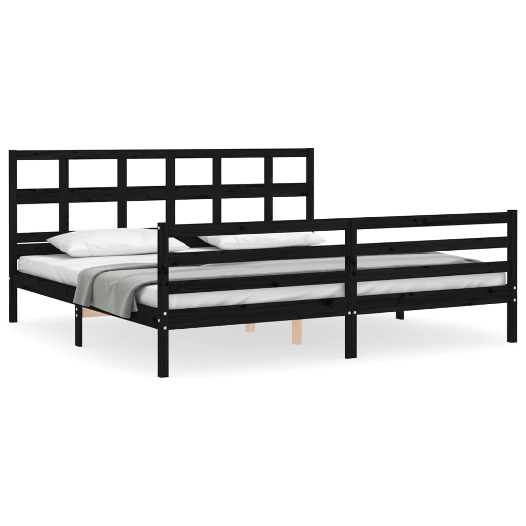 vidaXL Estructura de cama con cabecero madera maciza negro 200x200 cm