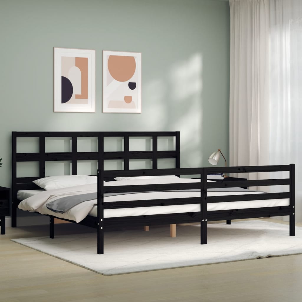 vidaXL Estructura de cama con cabecero madera maciza negro 200x200 cm