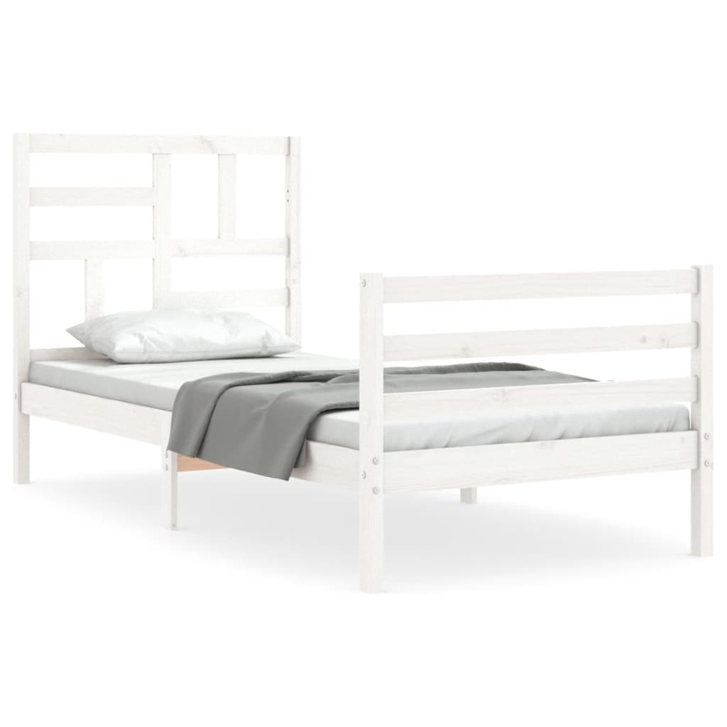 vidaXL Estructura de cama individual con cabecero madera maciza blanco