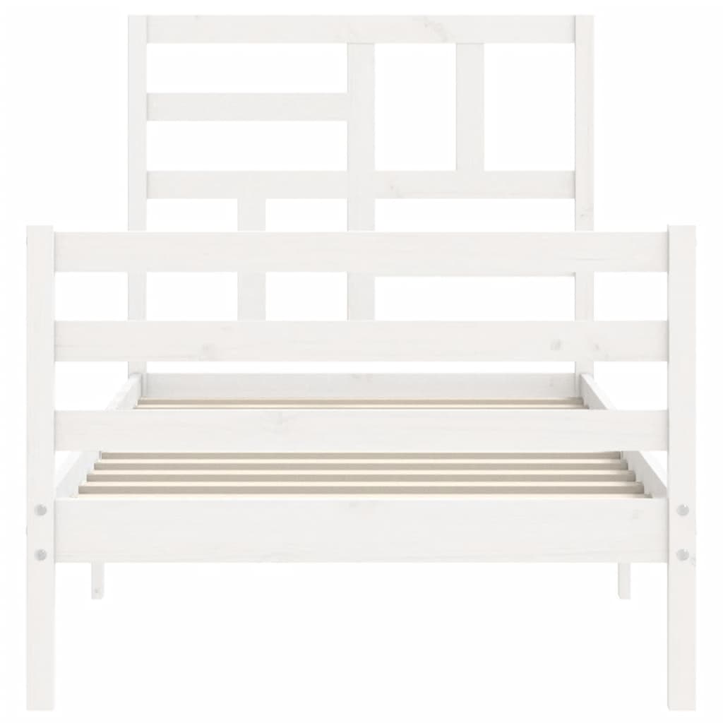 vidaXL Estructura de cama individual con cabecero madera maciza blanco