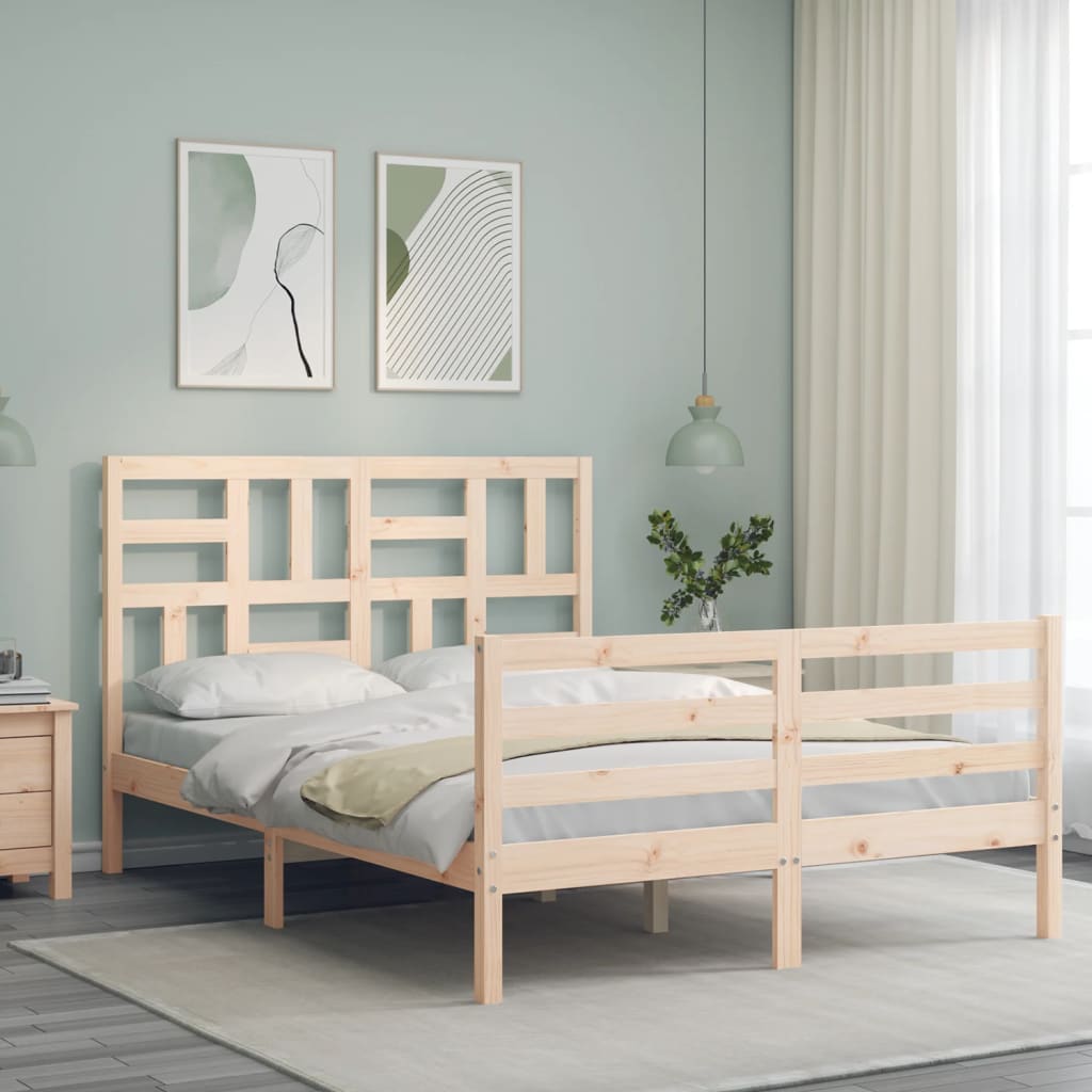 vidaXL Estructura de cama de matrimonio con cabecero madera maciza