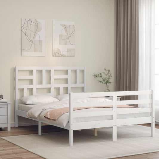 vidaXL Estructura cama de matrimonio con cabecero madera maciza blanco