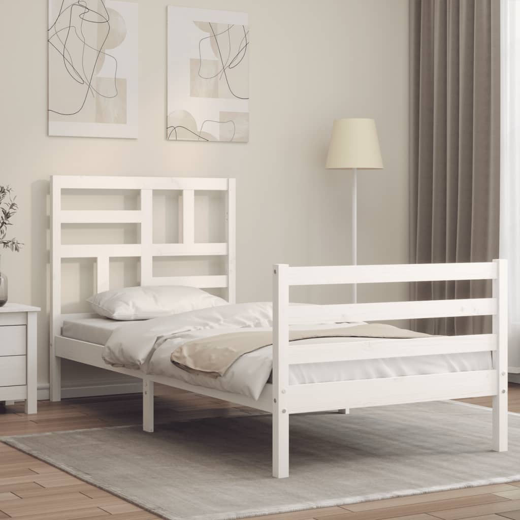 vidaXL Estructura de cama con cabecero madera maciza blanco 90x200 cm