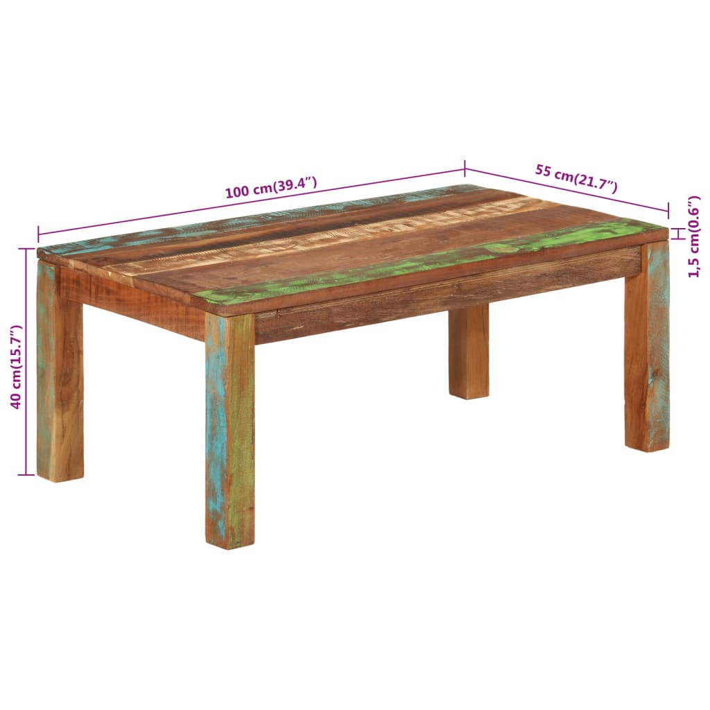 vidaXL Mesa de centro madera maciza reciclada 100x55x40 cm