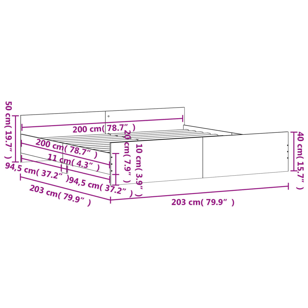 vidaXL Estructura de cama con cabecero piecero roble Sonoma 200x200 cm