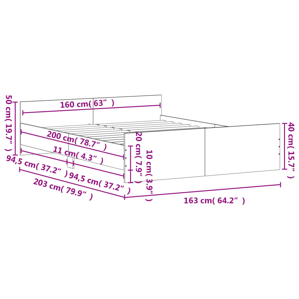 vidaXL Estructura de cama con cabecero piecero roble marrón 160x200 cm