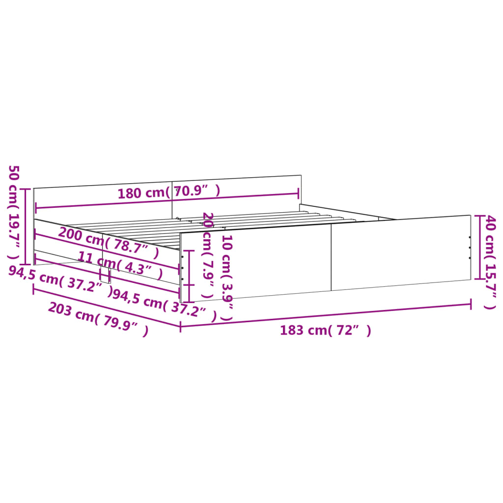 vidaXL Estructura de cama con cabecero piecero roble Sonoma 180x200 cm