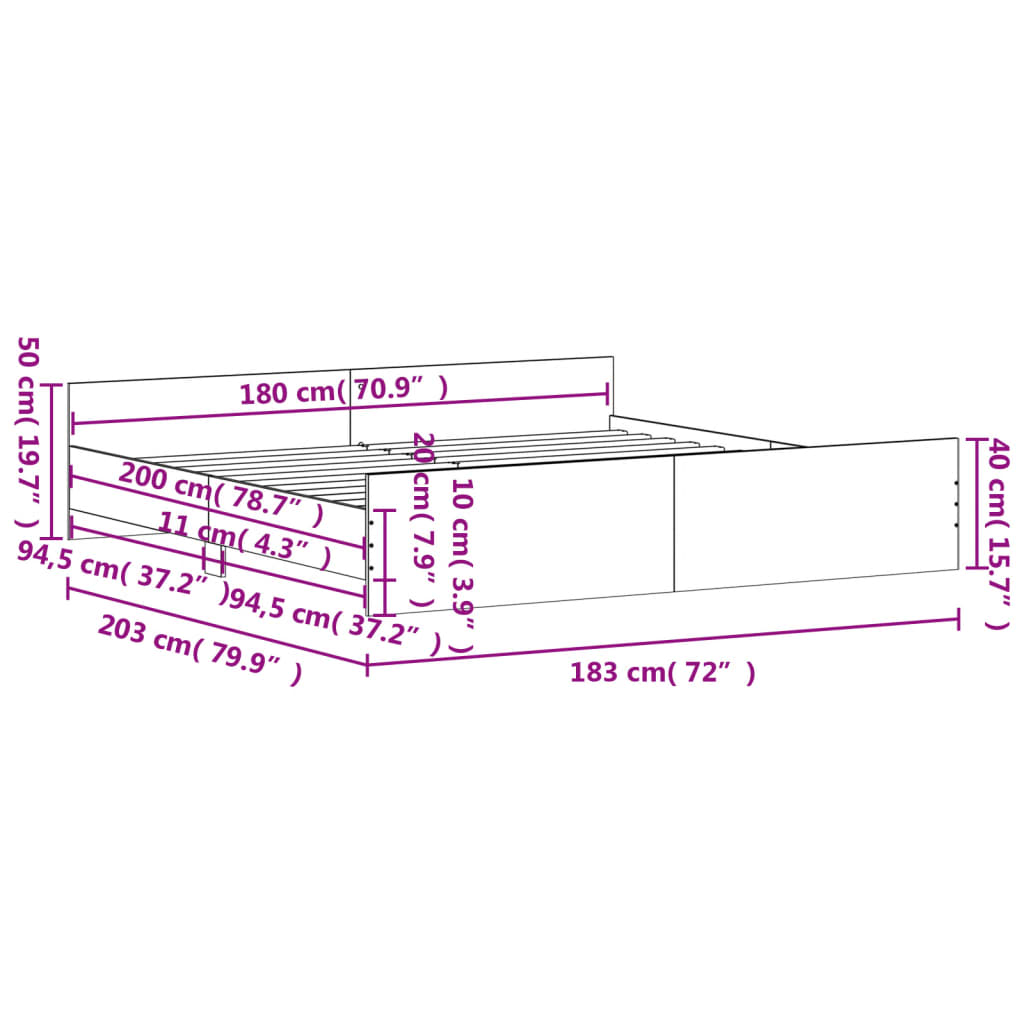 vidaXL Estructura de cama con cabecero piecero roble ahumado 180x200cm