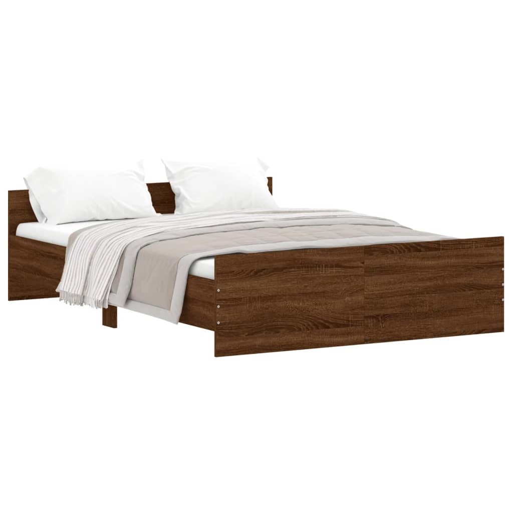 vidaXL Estructura de cama con cabecero piecero roble marrón 140x190 cm