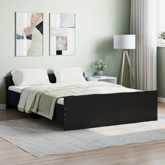 vidaXL Estructura de cama con cabecero piecero negro 135x190cm