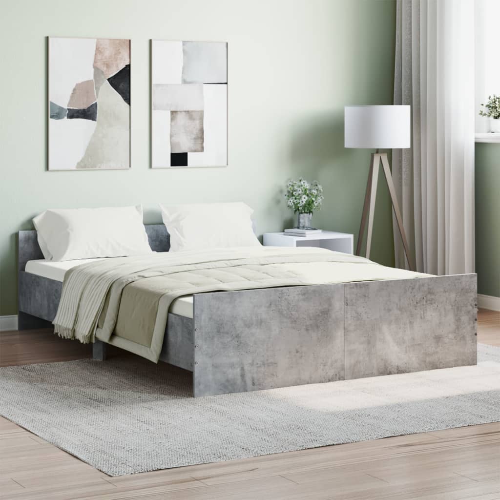 vidaXL Estructura de cama con cabecero piecero gris hormigón 135x190cm