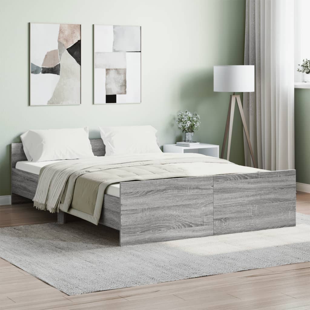 vidaXL Estructura de cama con cabecero piecero gris Sonoma 135x190 cm