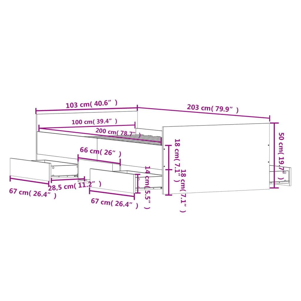 vidaXL Estructura de cama con cabecero piecero roble Sonoma 100x200 cm