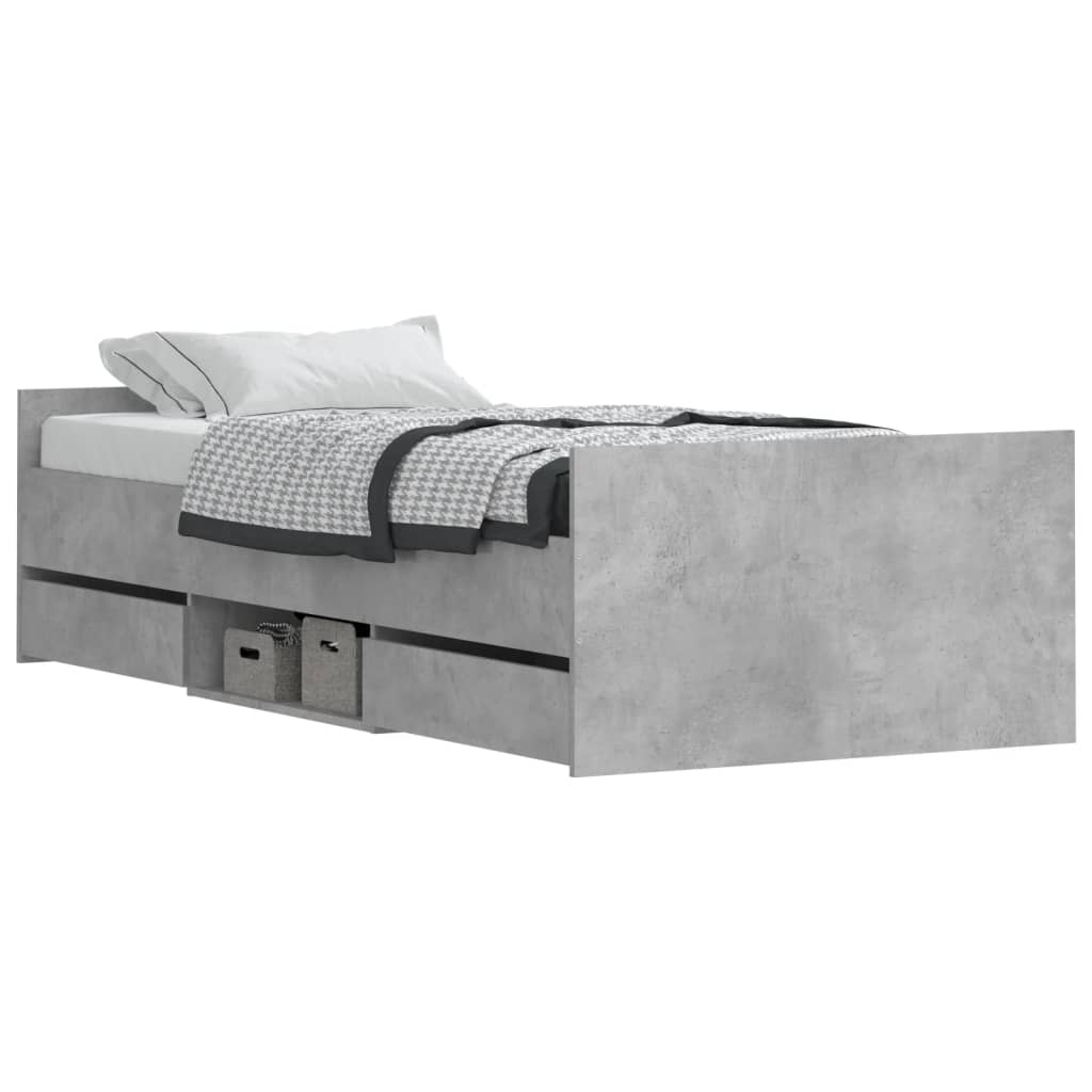 vidaXL Estructura de cama con cabecero piecero gris hormigón 100x200cm