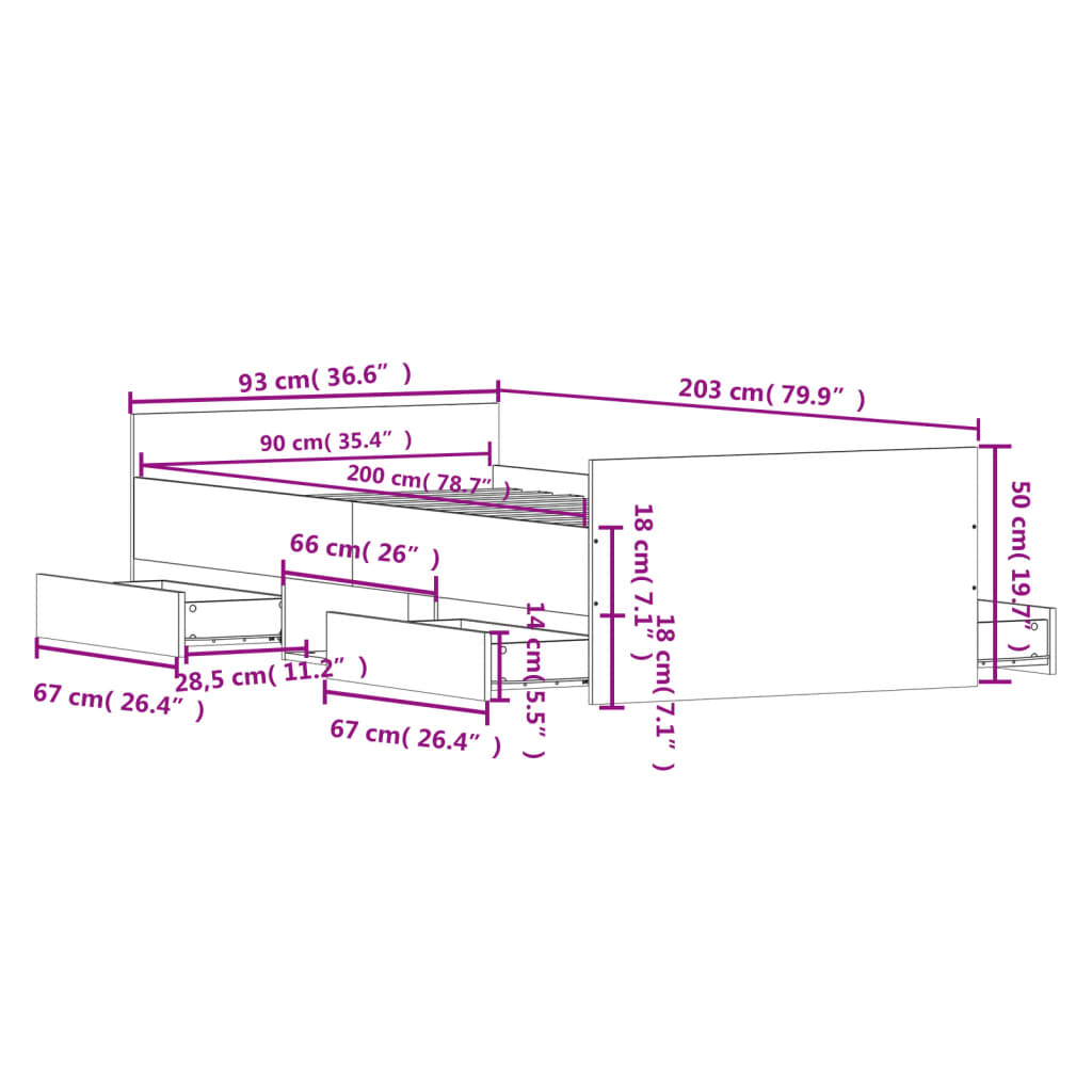 vidaXL Estructura de cama con cabecero piecero blanca 90x200 cm