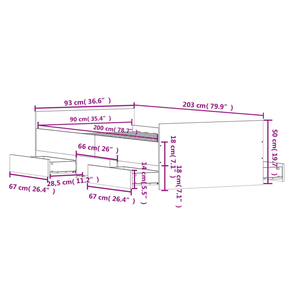 vidaXL Estructura de cama con cabecero piecero negro 90x200 cm