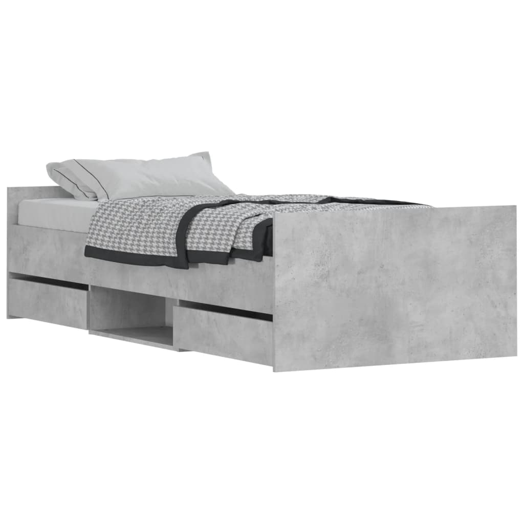 vidaXL Estructura de cama con cabecero piecero gris hormigón 90x200cm