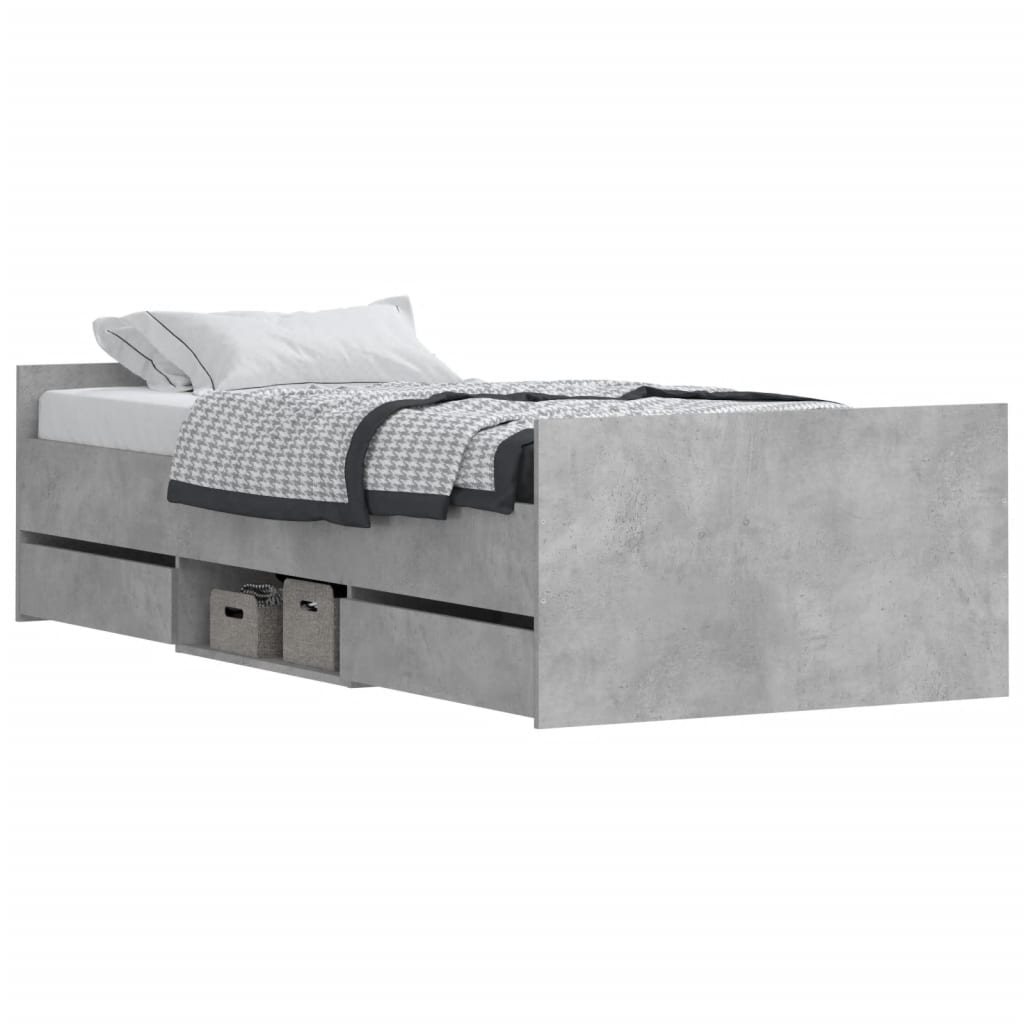 vidaXL Estructura de cama con cabecero piecero gris hormigón 90x200cm