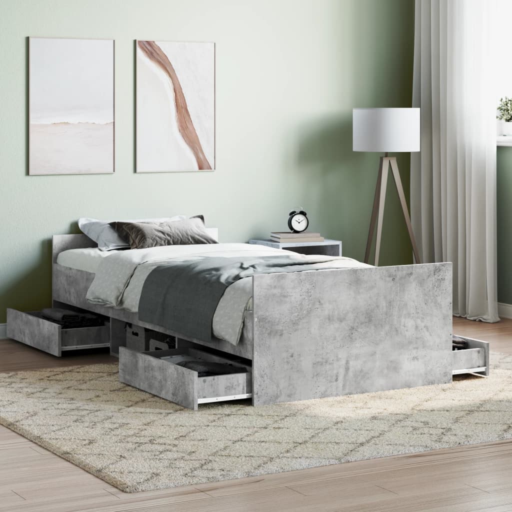 vidaXL Estructura de cama con cabecero piecero gris hormigón 90x200cm