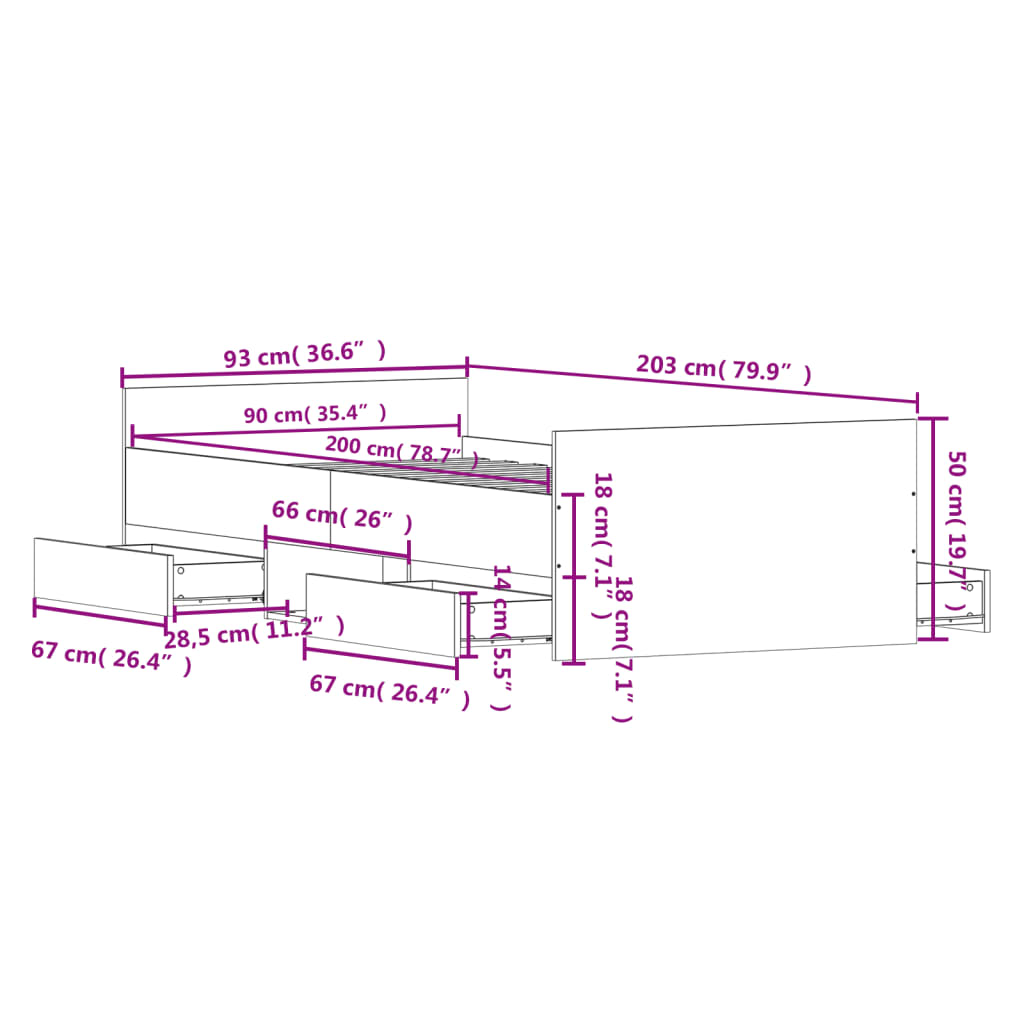 vidaXL Estructura de cama con cabecero piecero roble ahumado 90x200cm