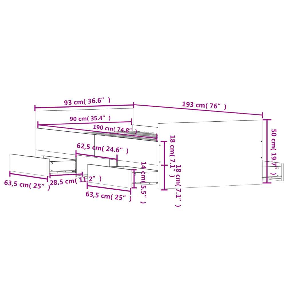 vidaXL Estructura de cama con cabecero piecero blanca 90x190 cm