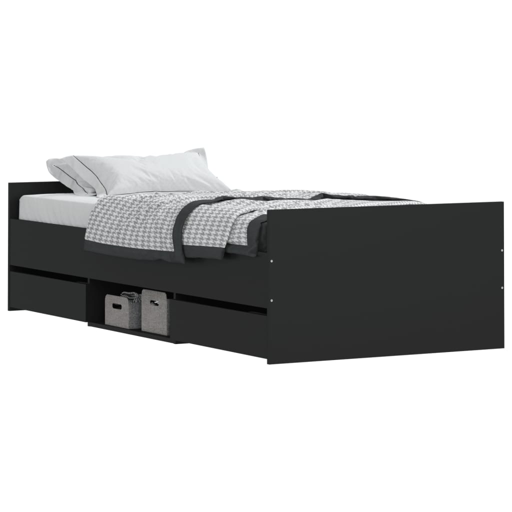 vidaXL Estructura de cama con cabecero piecero negro 90x190 cm