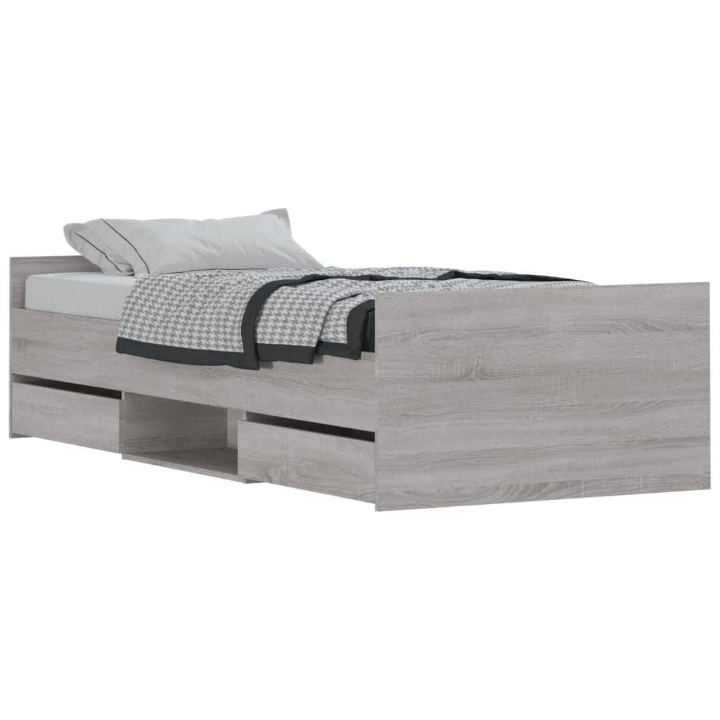 vidaXL Estructura de cama con cabecero piecero gris Sonoma 90x190 cm