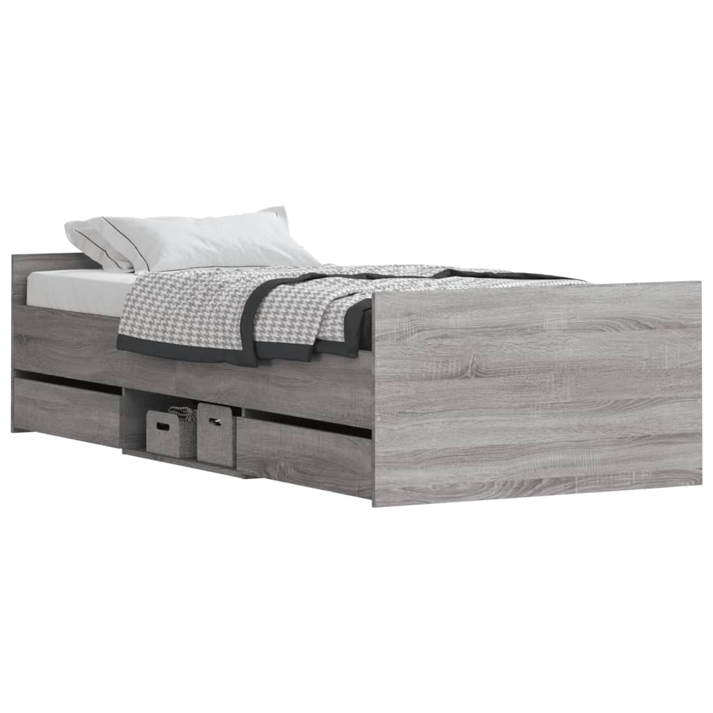 vidaXL Estructura de cama con cabecero piecero gris Sonoma 90x190 cm