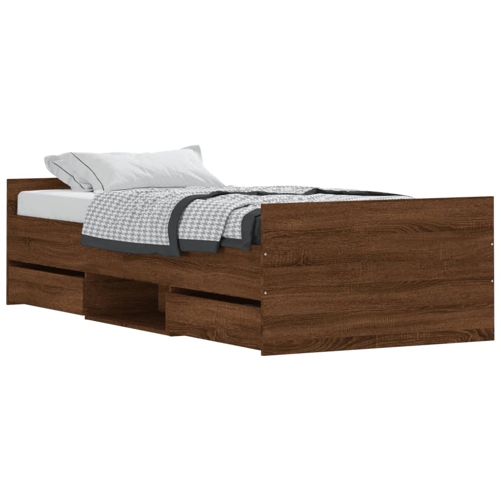 vidaXL Estructura de cama con cabecero piecero roble marrón 90x190 cm