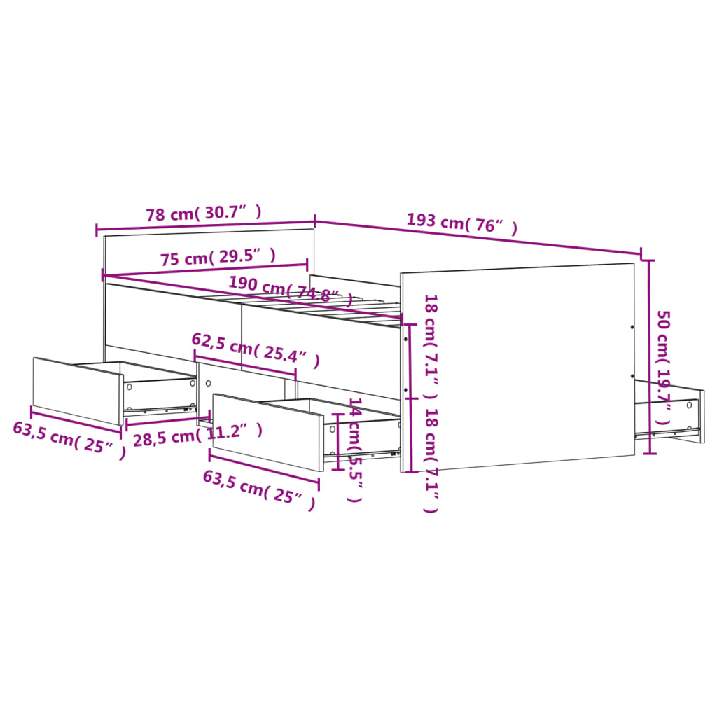 vidaXL Estructura de cama con cabecero piecero blanca 75x190 cm