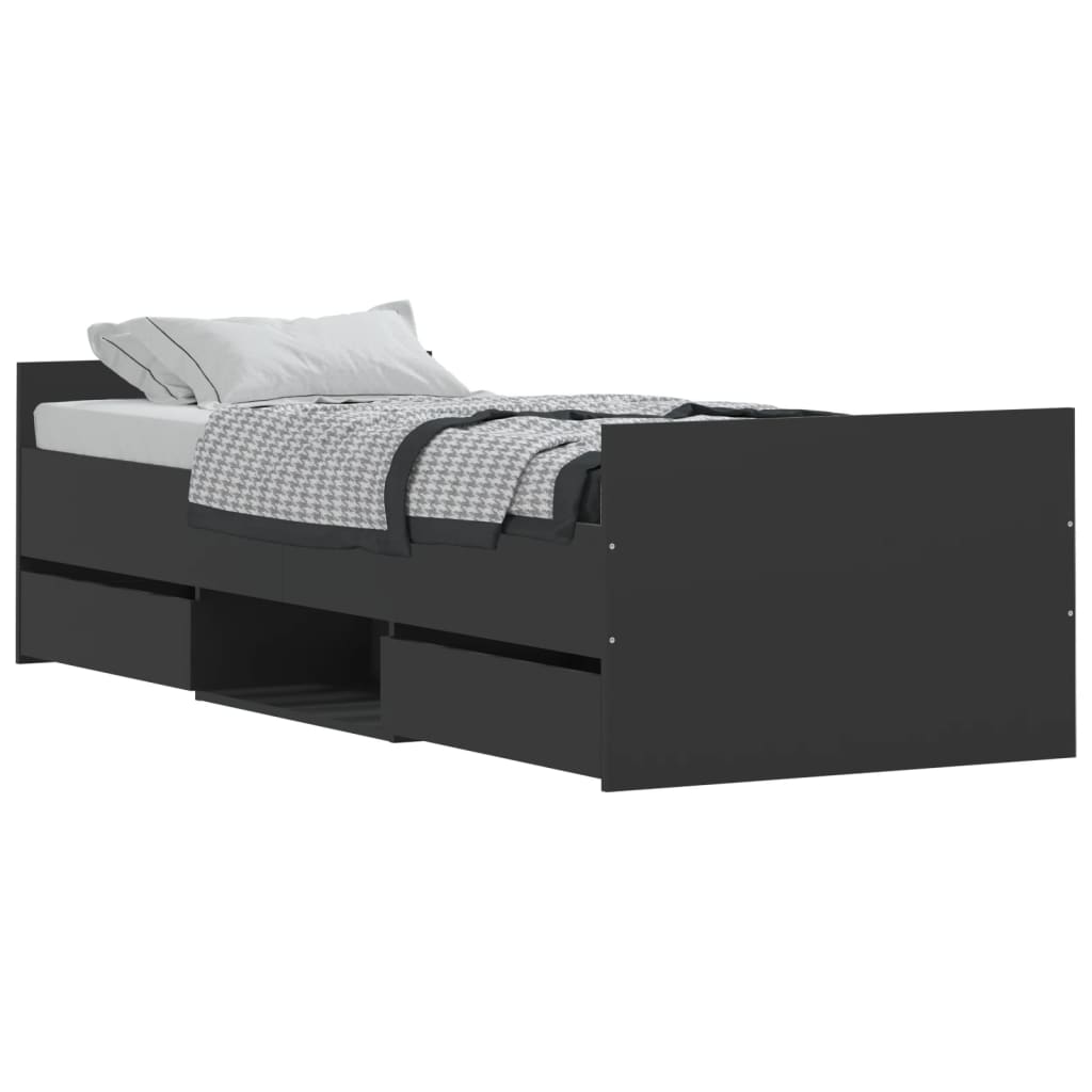 vidaXL Estructura de cama con cabecero piecero negro 75x190 cm