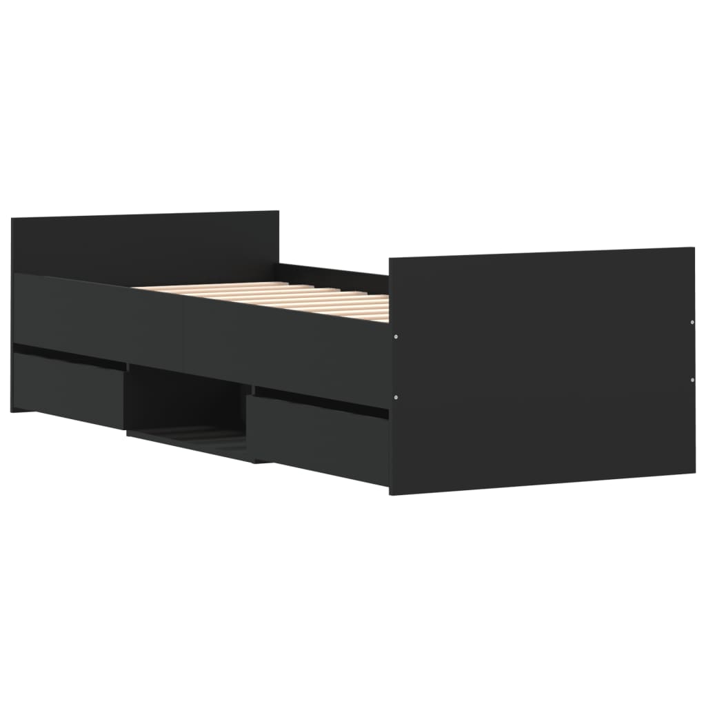 vidaXL Estructura de cama con cabecero piecero negro 75x190 cm