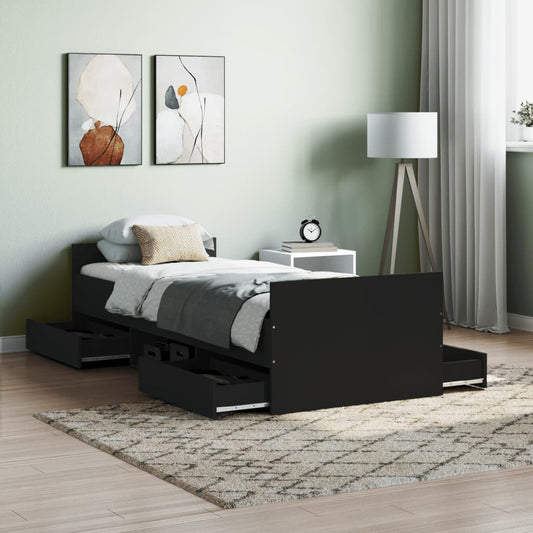 vidaXL Estructura de cama con cabecero piecero negro 75x190 cm