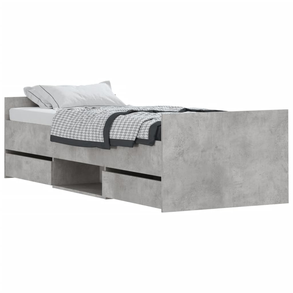 vidaXL Estructura de cama con cabecero piecero gris hormigón 75x190 cm