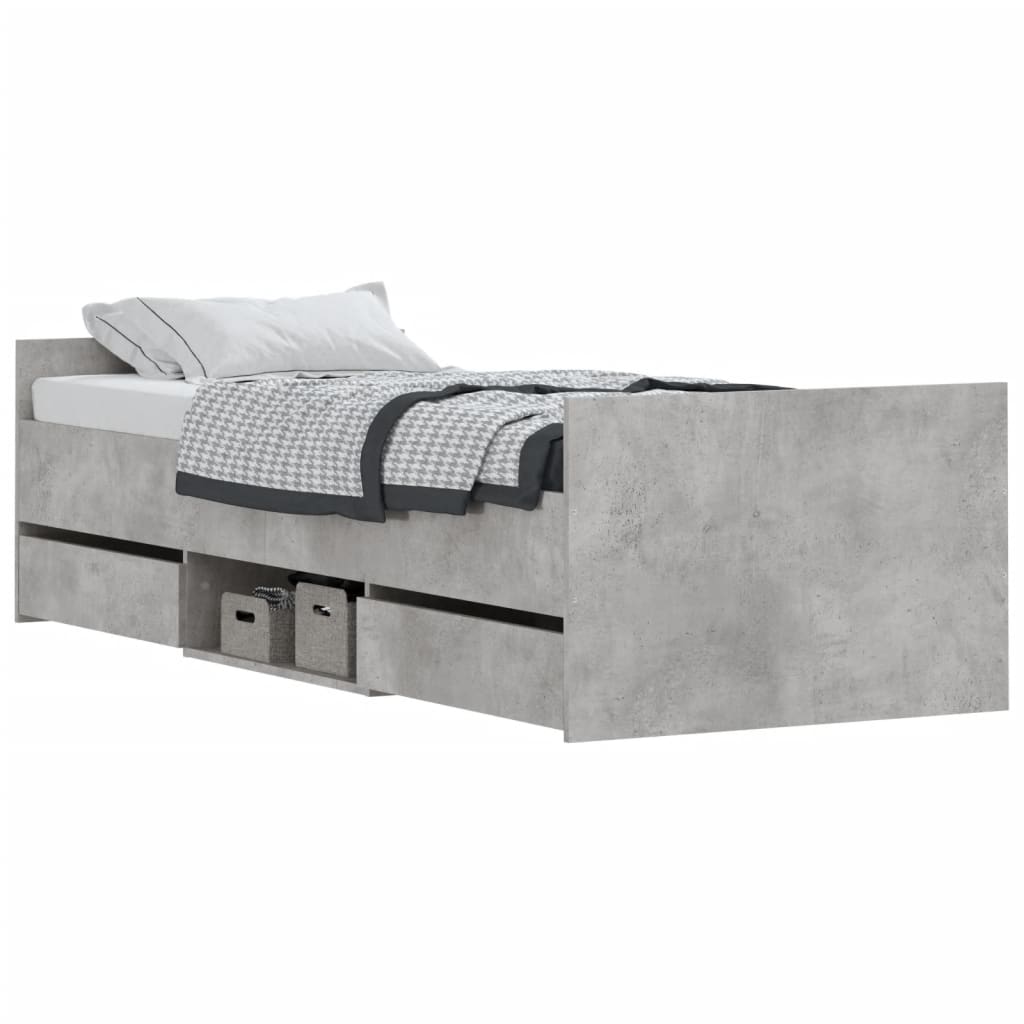 vidaXL Estructura de cama con cabecero piecero gris hormigón 75x190 cm