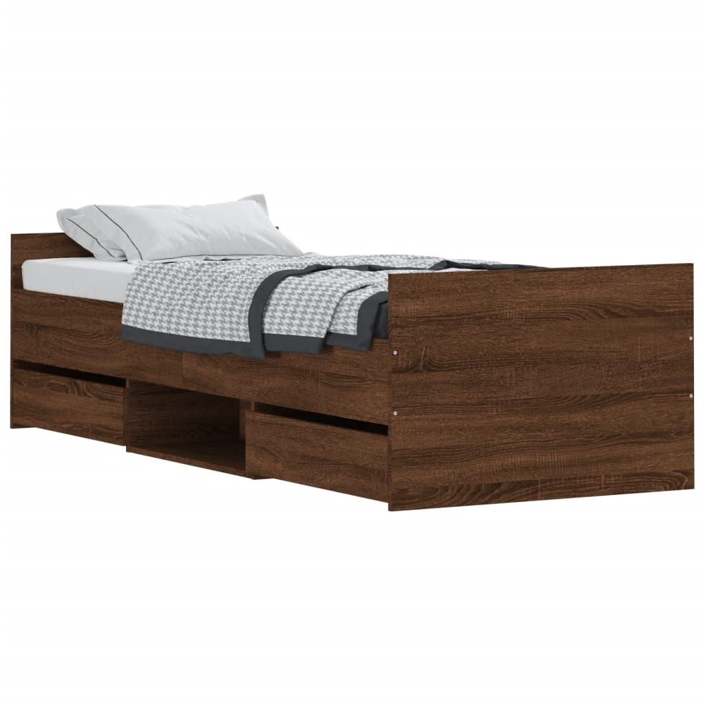 vidaXL Estructura de cama con cabecero piecero roble marrón 75x190 cm