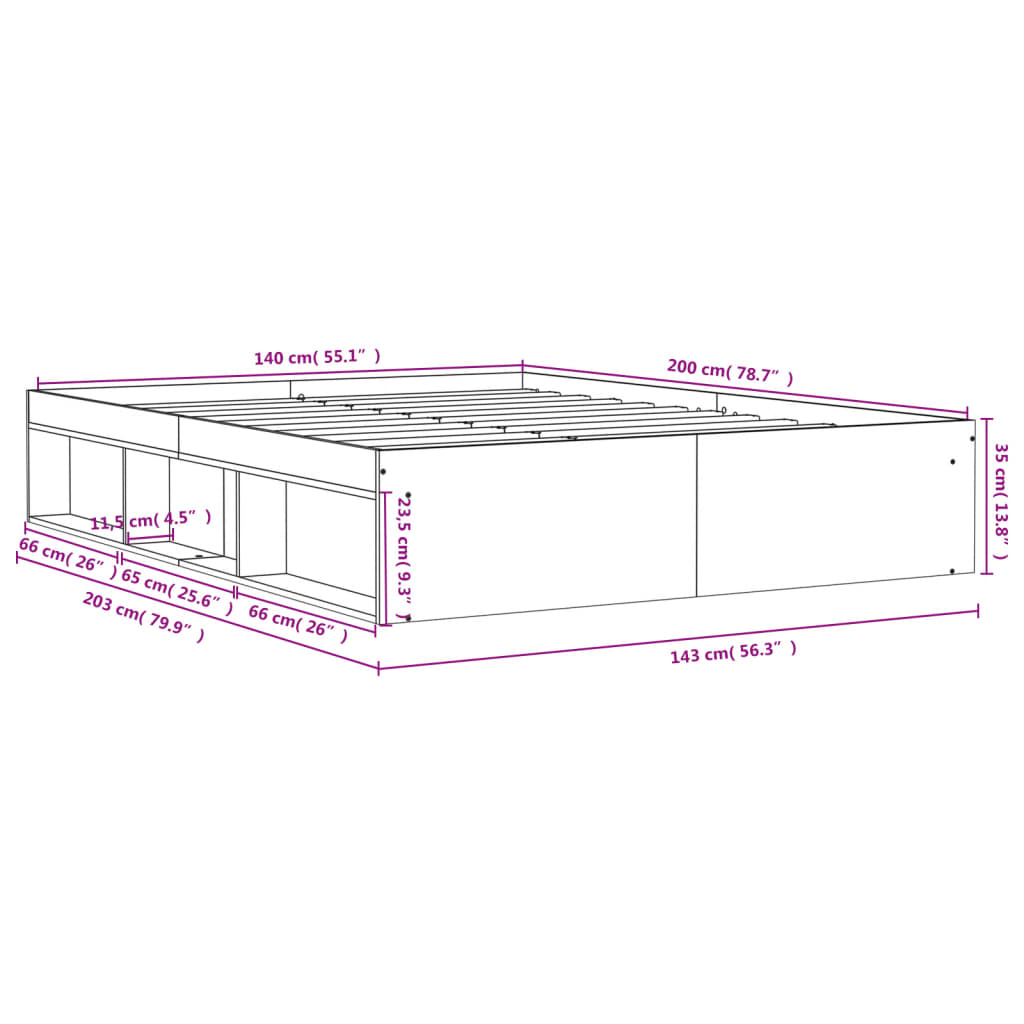 vidaXL Estructura de cama negra 140x200 cm