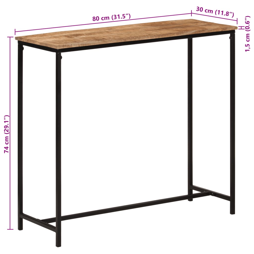 vidaXL Mesa consola madera maciza de mango y hierro 80x30x74 cm