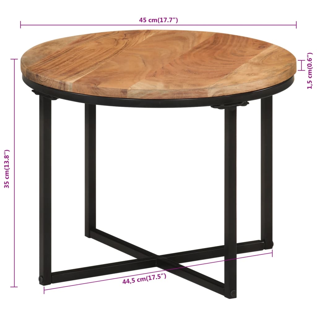 vidaXL Mesa de centro de madera maciza de acacia y hierro 45x45x35 cm