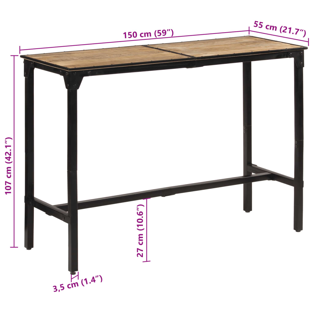 vidaXL Mesa de bar madera maciza de mango rugoso 150x55x107 cm