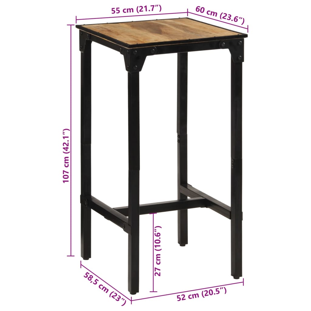 vidaXL Mesa de bar madera maciza de mango rugoso 60x55x107 cm