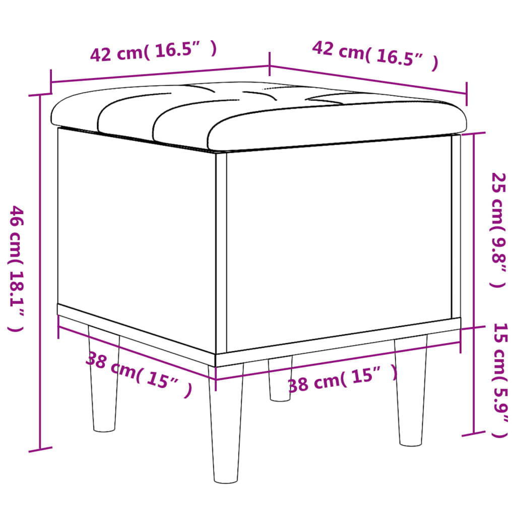 vidaXL Banco con almacenaje madera ingeniería roble Sonoma 42x42x46 cm