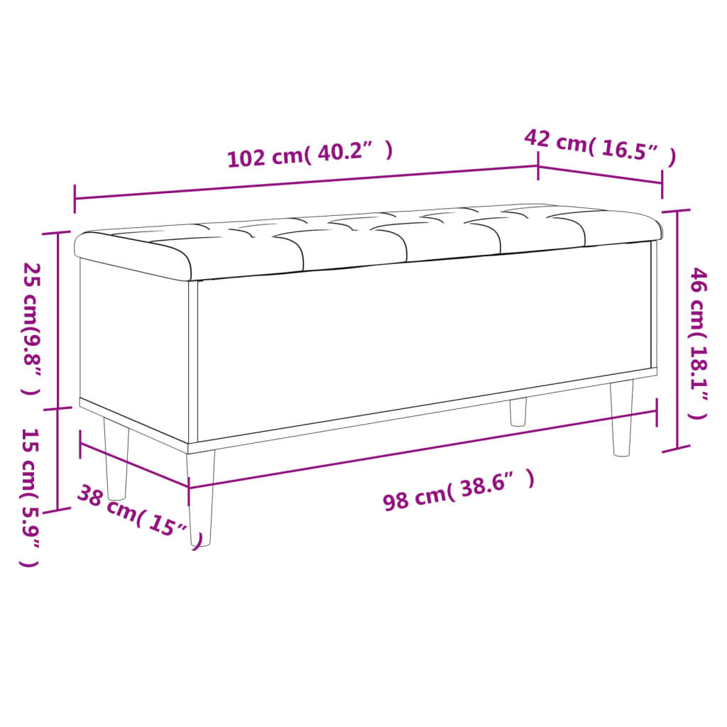 vidaXL Banco con almacenaje madera de ingeniería negro 102x42x46 cm