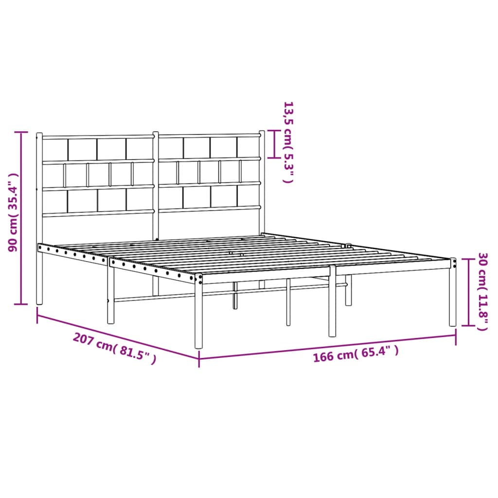 vidaXL Estructura cama sin colchón con cabecero metal negro 160x200 cm